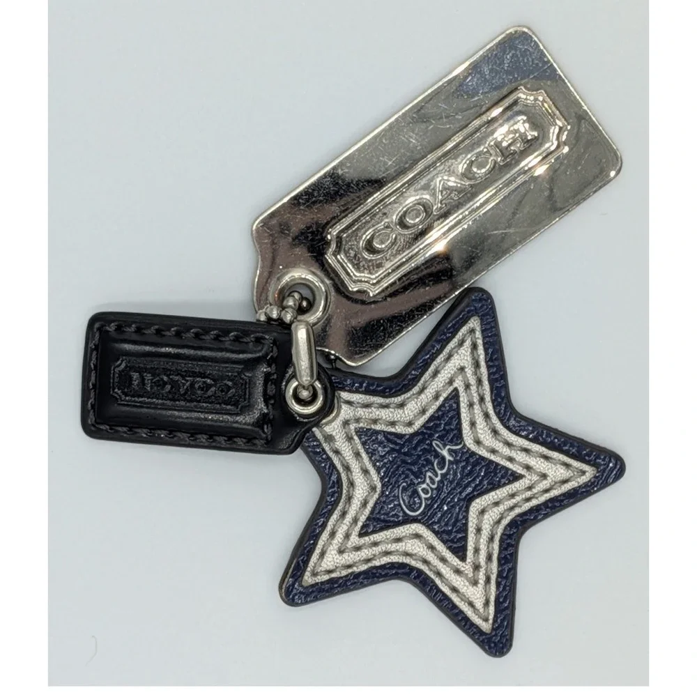 Coach Charm Hangtag Mix Navy Star Leather & Silver Logo Hangtags Bag Accessories